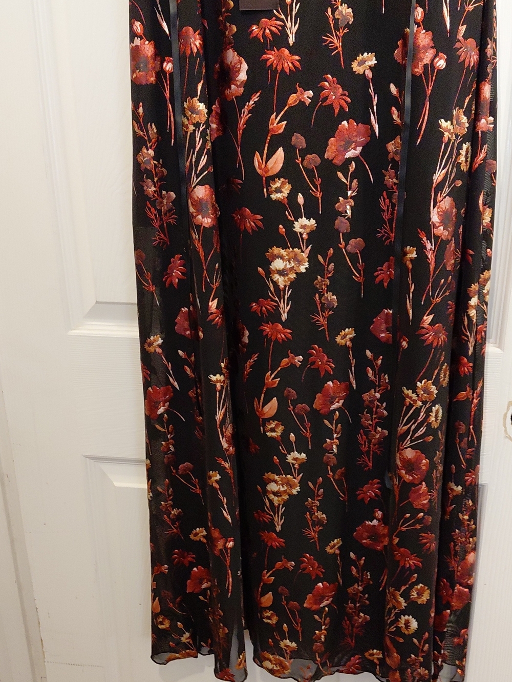 DOLLSKILL CURRENT MOOD MAXI XXL Black Slip Dress with Burnt Orange Floral Print - Picture 15 of 16